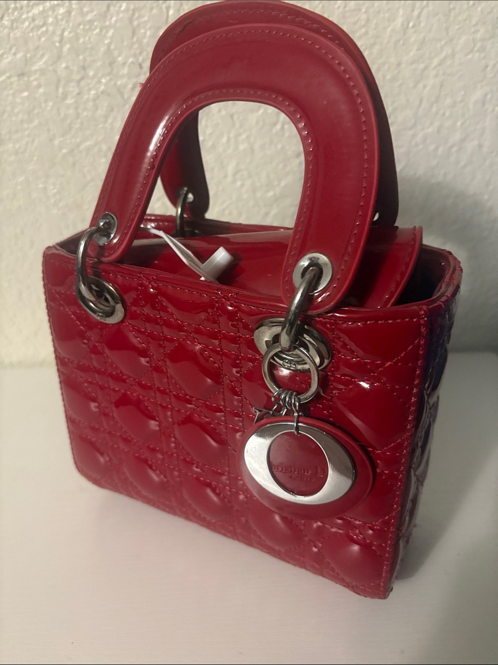 Red Patent Quilted Mini Top-Handle Satchel